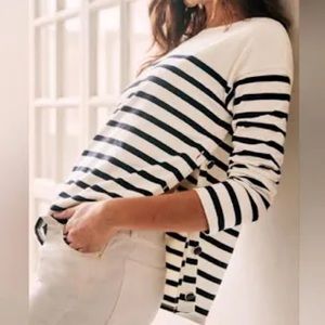NWT Sezane Noan Mariniere Navy Blue White Striped Breton Top Blouse Medium